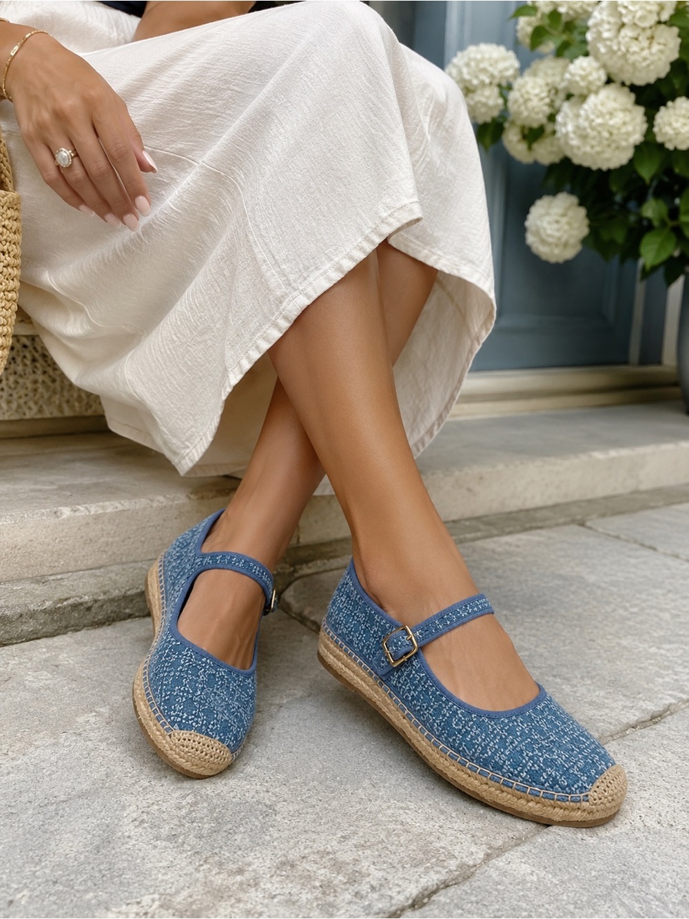 SAM EDELMAN Women's MACKIE Montrose Blue Textured Espadrille Maryjane Wedges 8.5